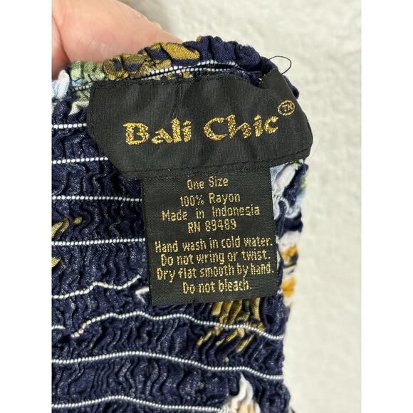 Bali Chic Top One Size Floral Rayon Halter Top Hawaiian Blue - Picture 8 of 8